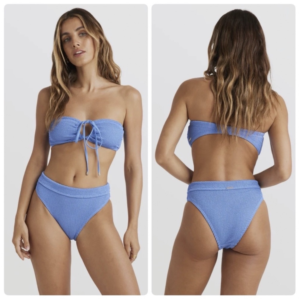 Billabong Ribbed Summer High Blue Drew Bandeau Bikini Top | Maui Rider Bottom - Picture 9 of 12